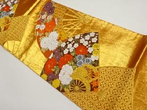 扇に花々・亀甲花菱模様織出し袋帯